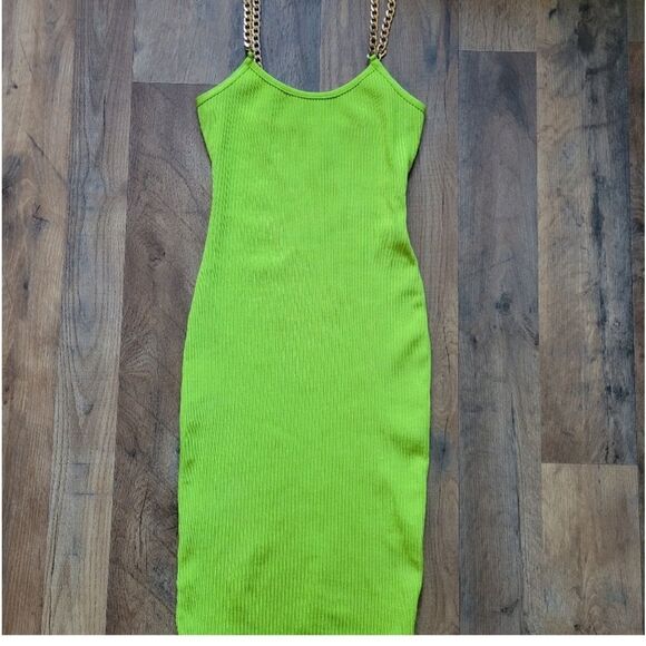 Superdown Zoey Chain Strap Ribbed Bodycon  Midi Dress Green Size Small - Picture 4 of 8